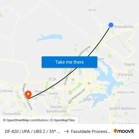 DF-420 | UPA / UBS 2 / 35ª DP to Faculdade Processus map