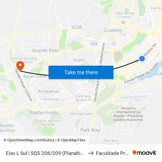 Eixo L Sul | SQS 208/209 (Planaltina / Sobradinho) to Faculdade Processus map