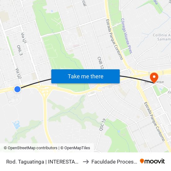 Rod. Taguatinga | INTERESTADUAL to Faculdade Processus map