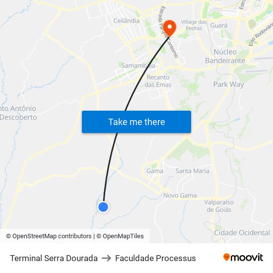 Terminal Serra Dourada to Faculdade Processus map