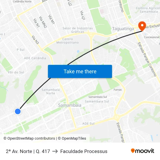 2ª Av. Norte | Q. 417 to Faculdade Processus map