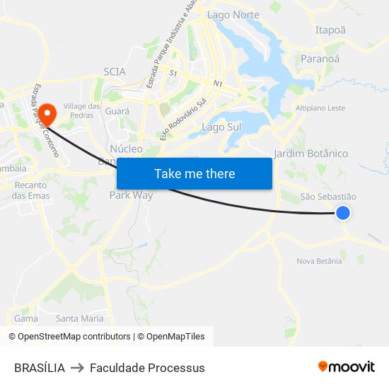 BRASÍLIA to Faculdade Processus map