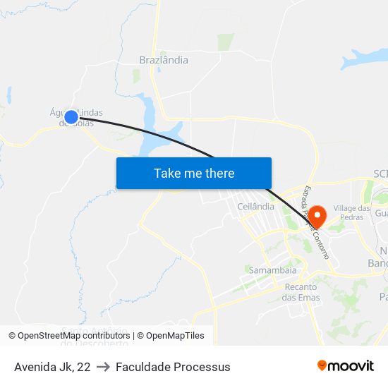 Avenida Jk, 22 to Faculdade Processus map