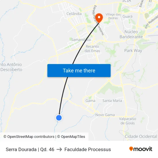 Serra Dourada | Qd. 46 to Faculdade Processus map
