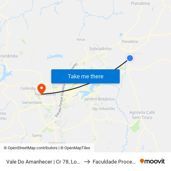 Vale Do Amanhecer | Cr 78, Lote 158 to Faculdade Processus map