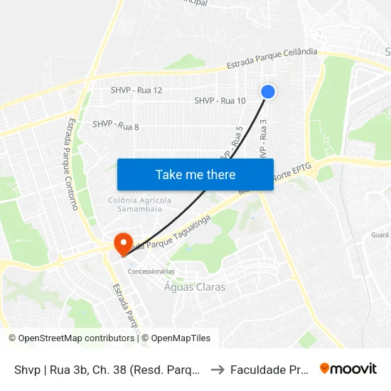 Shvp | Rua 3b, Ch. 38 (Resd. Parque Das Árvores) to Faculdade Processus map