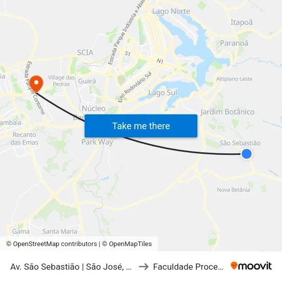 Av. São Sebastião | São José, Qd. 36 to Faculdade Processus map
