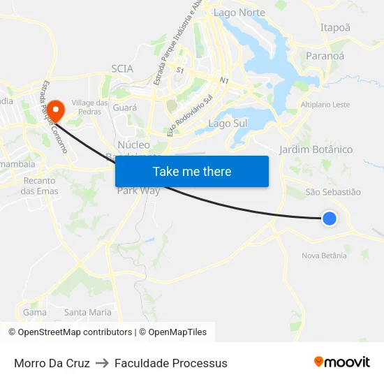 Morro Da Cruz to Faculdade Processus map