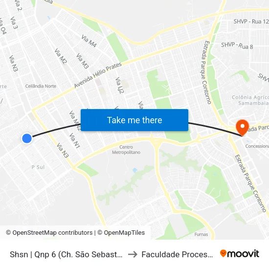 Shsn | Qnp 6 (Ch. São Sebastião) to Faculdade Processus map