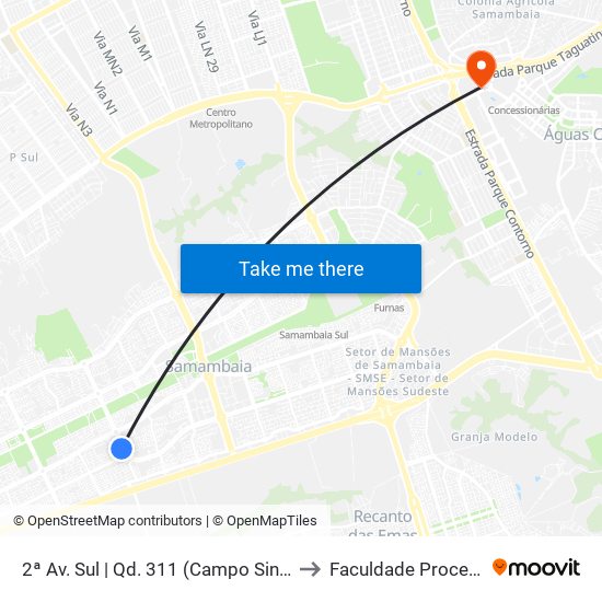 2ª Av. Sul | Qd. 311 (Campo Sintético) to Faculdade Processus map