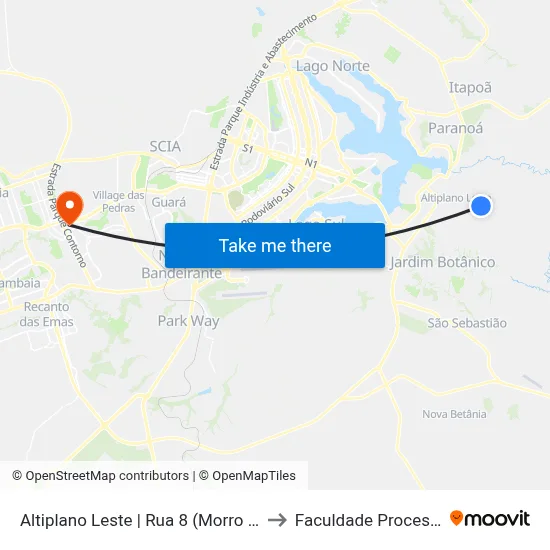 Altiplano Leste | Rua 8 (Morro Alto) to Faculdade Processus map