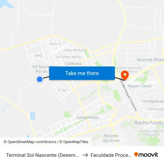 Terminal Sol Nascente (Desembarque) to Faculdade Processus map