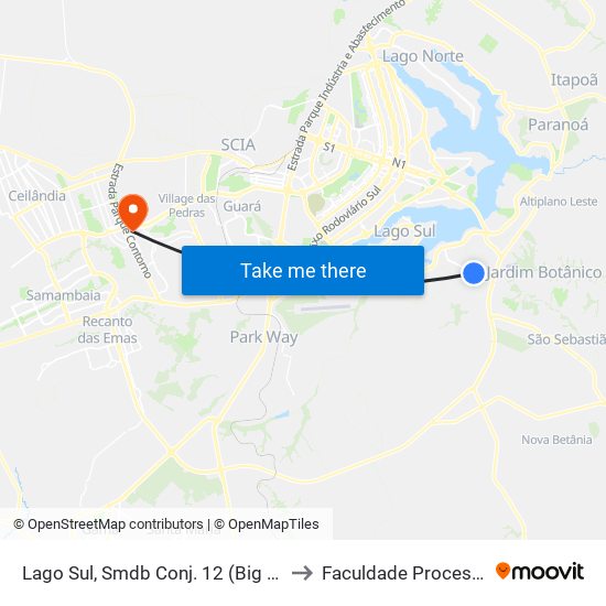 Lago Sul, Smdb Conj. 12 (Big Box) to Faculdade Processus map