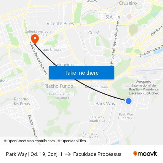 Park Way | Qd. 19, Conj. 1 to Faculdade Processus map