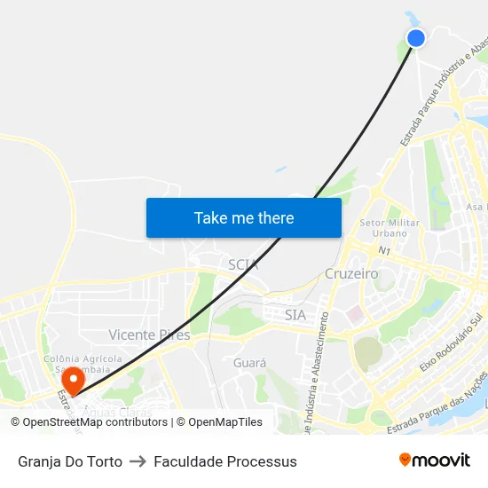 Granja Do Torto to Faculdade Processus map