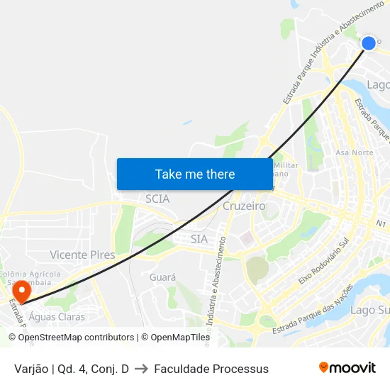 Varjão | Qd. 4, Conj. D to Faculdade Processus map