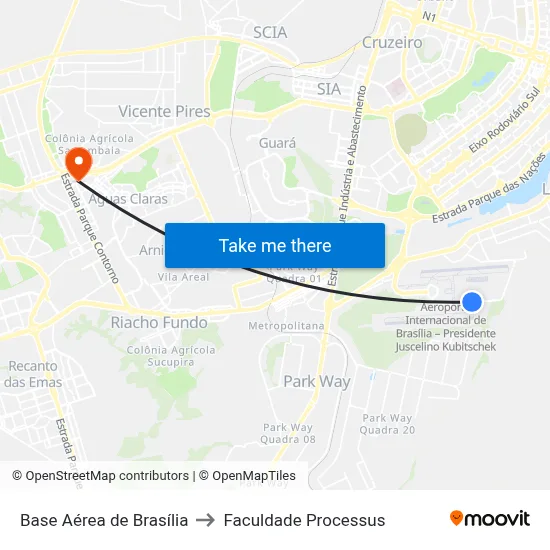 Base Aérea de Brasília to Faculdade Processus map