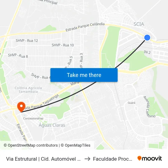 Via Estrutural | Cid. Automóvel / Detran to Faculdade Processus map