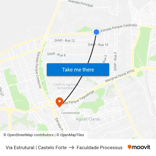 Via Estrutural | Castelo Forte to Faculdade Processus map