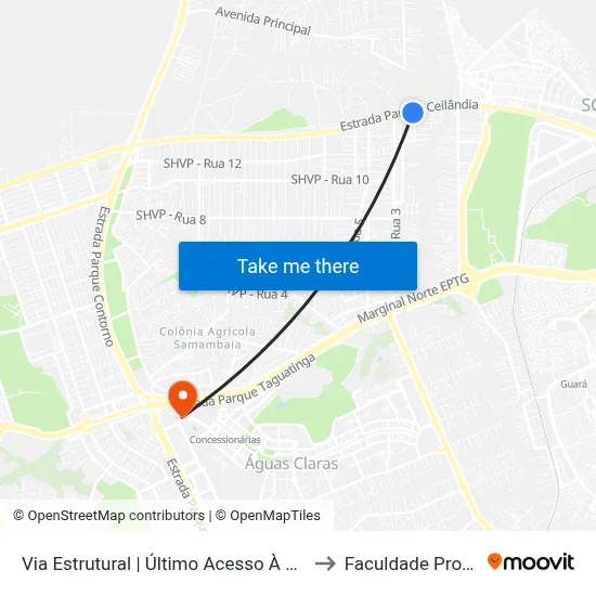 Via Estrutural | Último Acesso À Vicente Pires to Faculdade Processus map