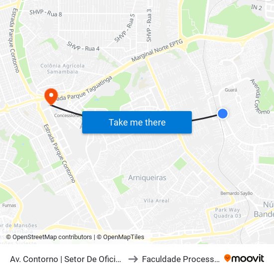 Av. Contorno | Setor De Oficinas to Faculdade Processus map