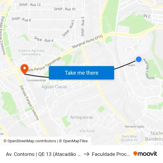 Av. Contorno | QE 13 (Atacadão Dia a Dia) to Faculdade Processus map