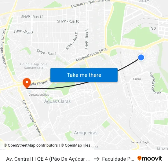 Av. Central l | QE 4 (Pão De Açúcar / Cartório / Correios) to Faculdade Processus map