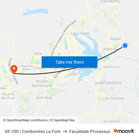 DF-250 | Condomínio La Font to Faculdade Processus map