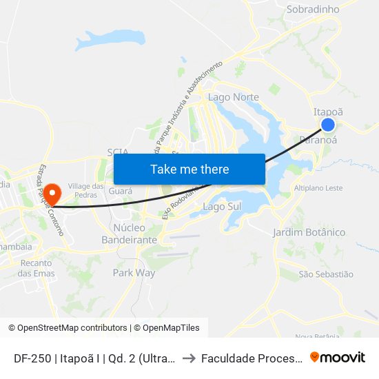 DF-250 | Itapoã I | Qd. 2 (Ultrabox) to Faculdade Processus map