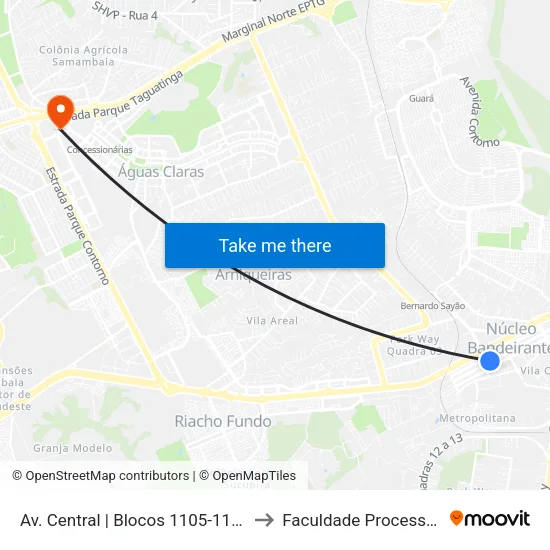 Av. Central | Blocos 1105-1125 to Faculdade Processus map
