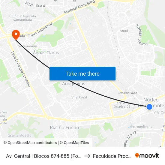 Av. Central | Blocos 874-885 (Fortefarma) to Faculdade Processus map