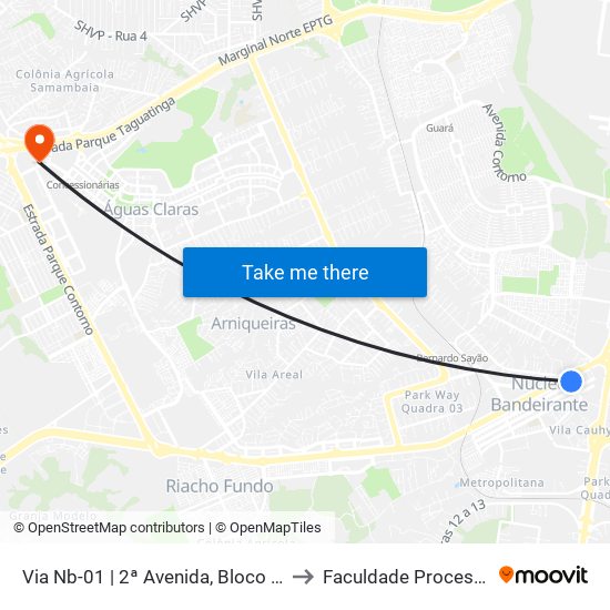 Via Nb-01 | 2ª Avenida, Bloco 320 to Faculdade Processus map