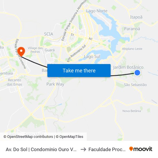 Av. Do Sol | Condomínio Ouro Vermelho I to Faculdade Processus map