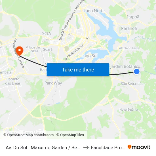Av. Do Sol | Maxximo Garden / Belvedere Green to Faculdade Processus map