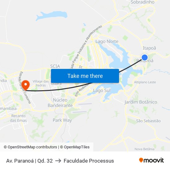 Av. Paranoá | Qd. 32 to Faculdade Processus map