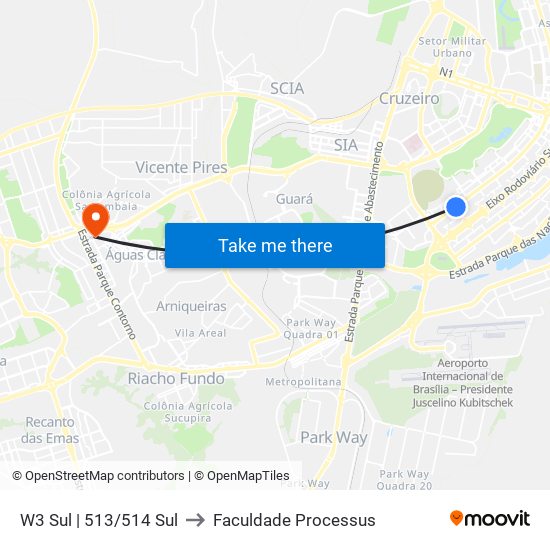 W3 Sul | 513/514 Sul to Faculdade Processus map