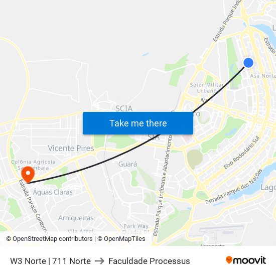 W3 Norte | 711 Norte to Faculdade Processus map