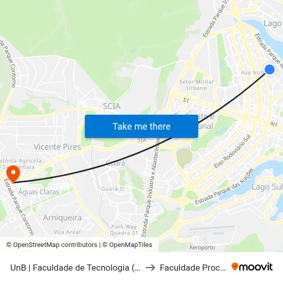 UnB | Faculdade de Tecnologia (Postinho) to Faculdade Processus map