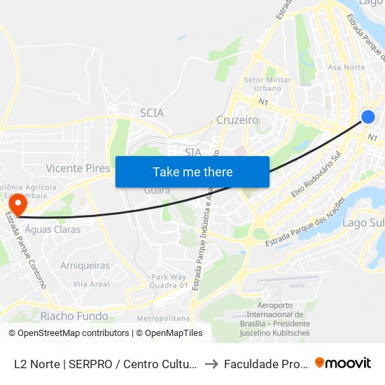 L2 Norte | SERPRO / Centro Cultural de Brasília to Faculdade Processus map