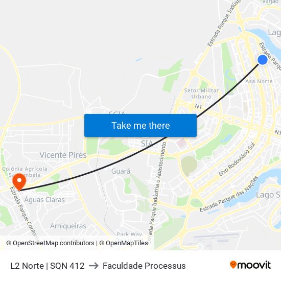 L2 Norte | SQN 412 to Faculdade Processus map