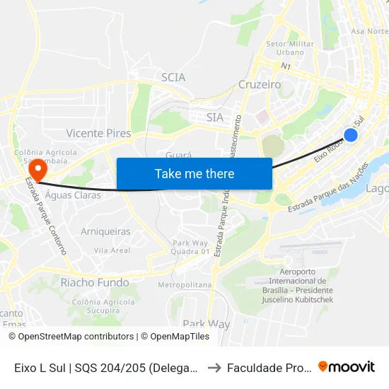 Eixo L Sul | SQS 204/205 (Delegacia da Mulher) to Faculdade Processus map