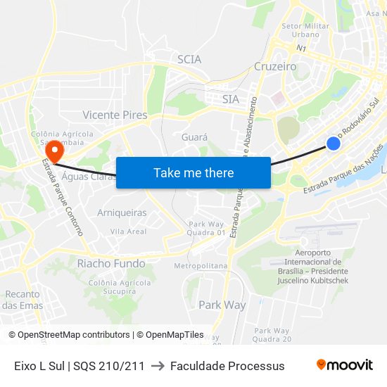 Eixo L Sul | SQS 210/211 to Faculdade Processus map