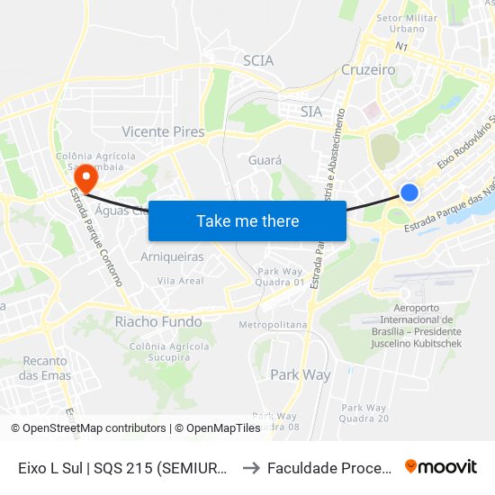 Eixo L Sul | SQS 215 (SEMIURBANO) to Faculdade Processus map
