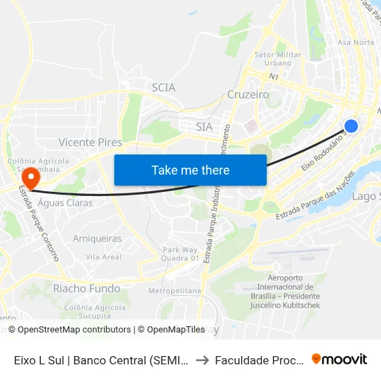 Eixo L Sul | Banco Central (SEMIURBANO) to Faculdade Processus map