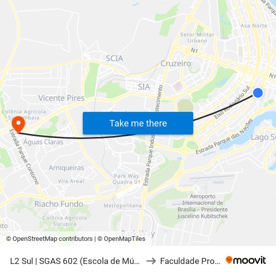 L2 Sul | SGAS 602 (Escola de Música / CESAS) to Faculdade Processus map