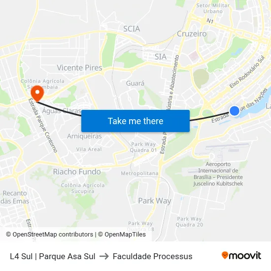 L4 Sul | Parque Asa Sul to Faculdade Processus map