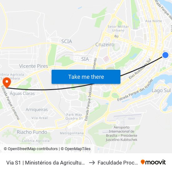 Via S1 | Ministérios da Agricultura / Mulher to Faculdade Processus map