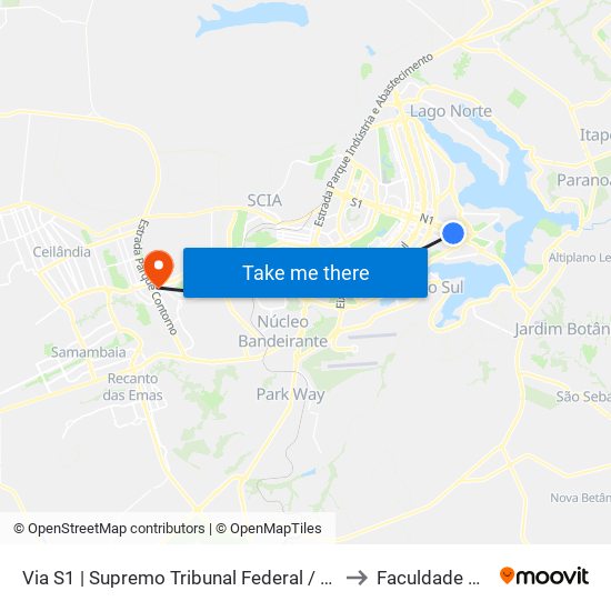 Via S1 | Supremo Tribunal Federal / Praça dos Três Poderes to Faculdade Processus map