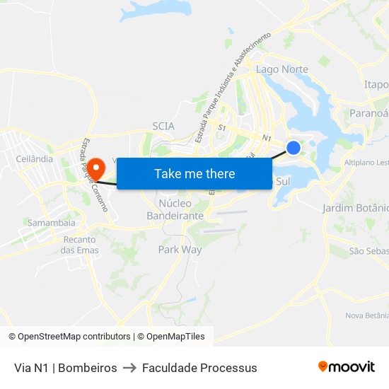 Via N1 | Bombeiros to Faculdade Processus map