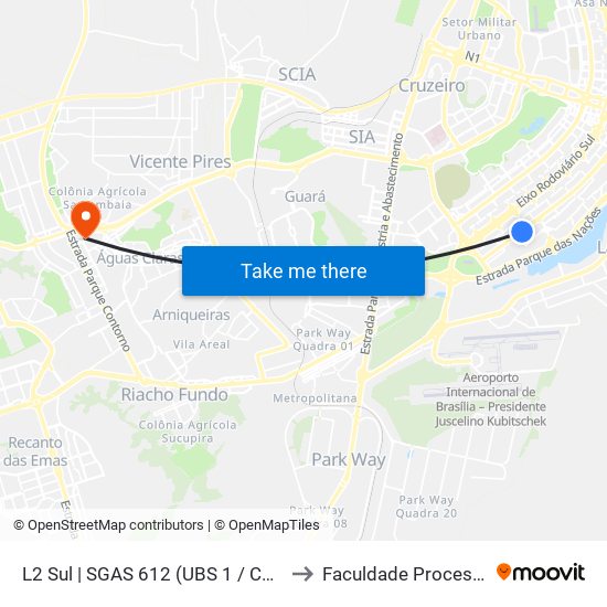 L2 Sul | Sgas 612 (Cem Setor Leste / Cee 02) to Faculdade Processus map